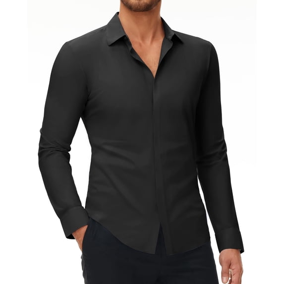 Youclos Men's Stretch Dress Shirts Long Sleeve Button Down Shirt Wrinkle-Free