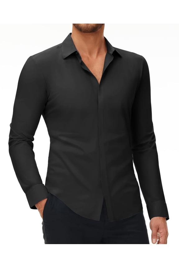Men's Stretch Dress Shirts Long Sleeve Button Down Shirt Wrinkle-Free