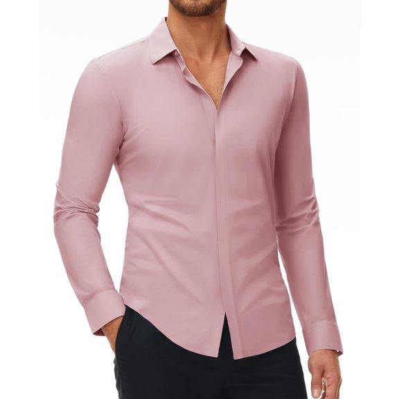 Youclos Men's Stretch Dress Shirts Long Sleeve Button Down Shirt Wrinkle-Free