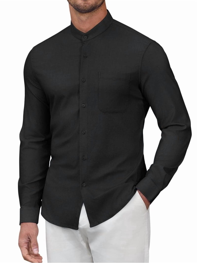 band dress shirts Perry Ellis Men's Untucked Slim Fit Total Stretch Banded Collar Shirt in Bright White, Size 2XL, 100% Polyester, Solid Long Sleeves