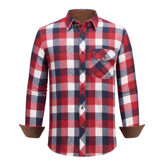 Youclos Mens Flannel Plaid Shirts Corduroy Collar Long Sleeve Button Down Shirt with Pocket