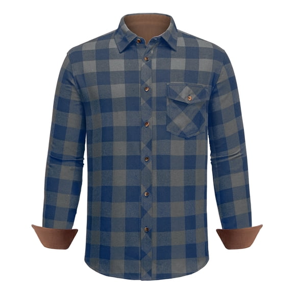 Youclos Mens Long Sleeve Plaid Flannel Shirts Corduroy Collar Button Down Shirt with Pocket