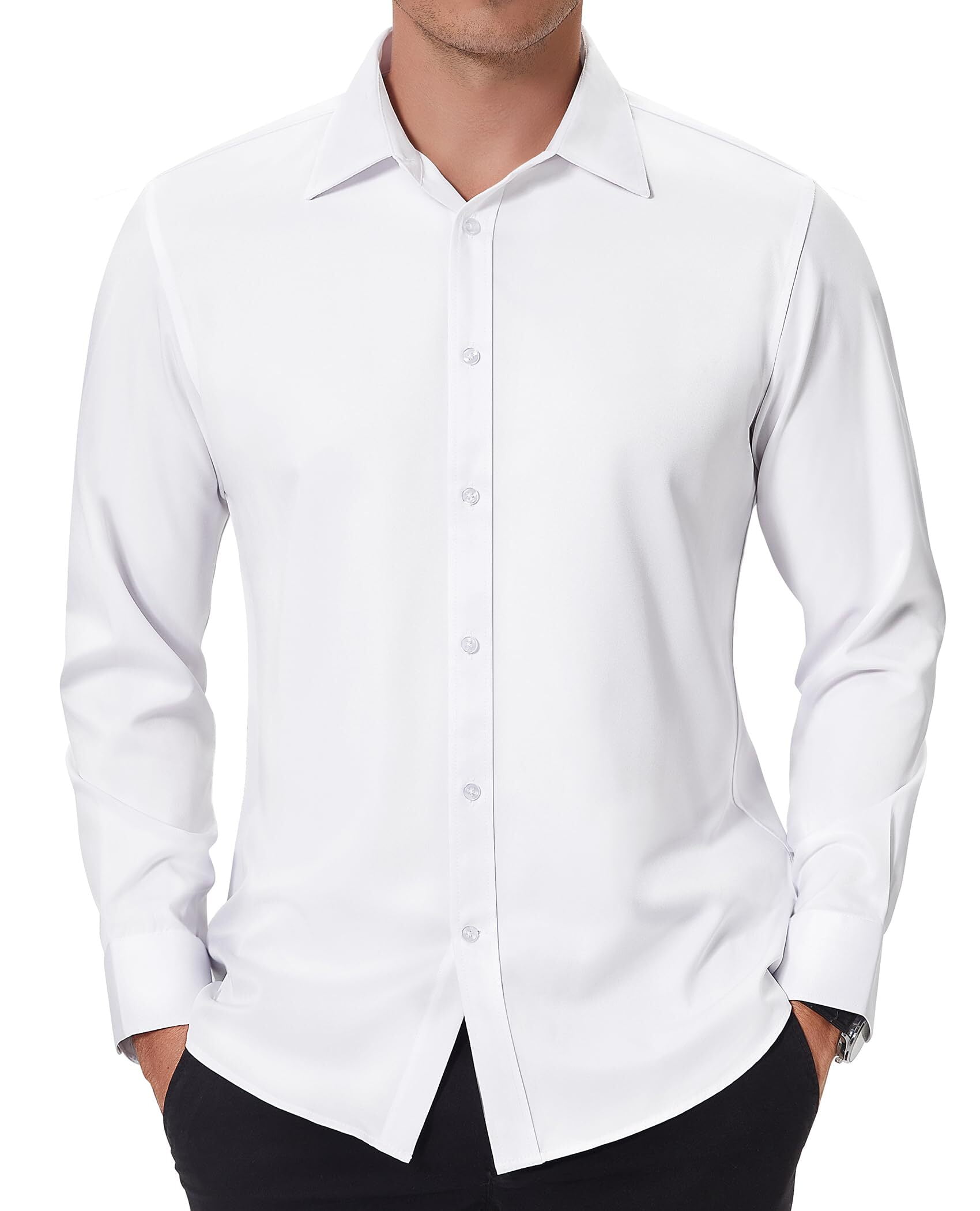 DEMEANOR Mens Long Sleeve Stain Resistant Dress Shirts Slim Fit Button ...