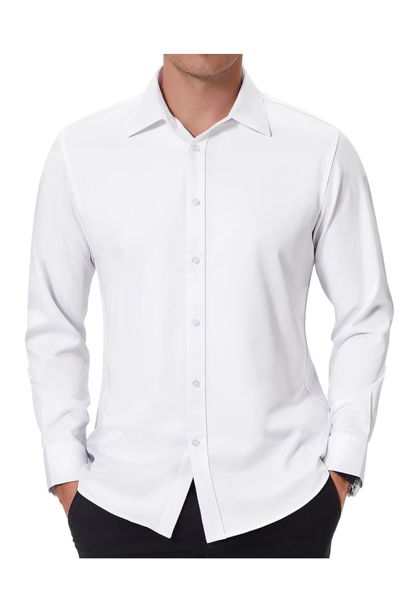 Mens Long Sleeve Stain Resistant Dress Shirts Slim Fit Button Down Shirt