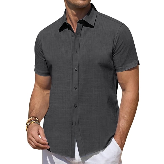 Youclos Short Sleeve Linen Shirts for Men Casual Button Down Hawaiian Shirt