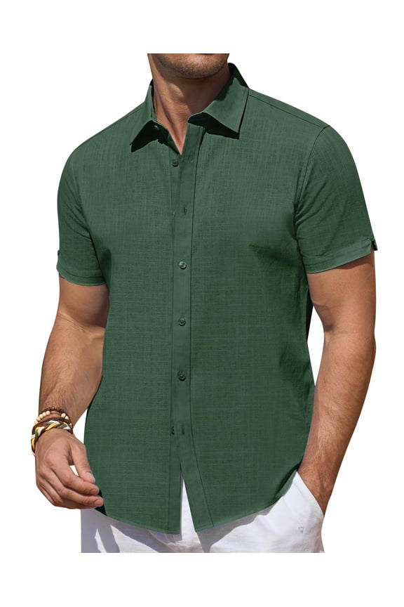 Short Sleeve Linen Shirts for Men Casual Button Down Hawaiian Shirt