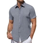 Youclos Men's Button Down Short Sleeve Linen Hawaiian Beach Shirt, Casual Regular Fit