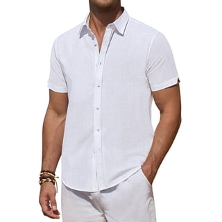 Youclos Short Sleeve Linen Shirts for Men Casual Button Down Hawaiian Shirt