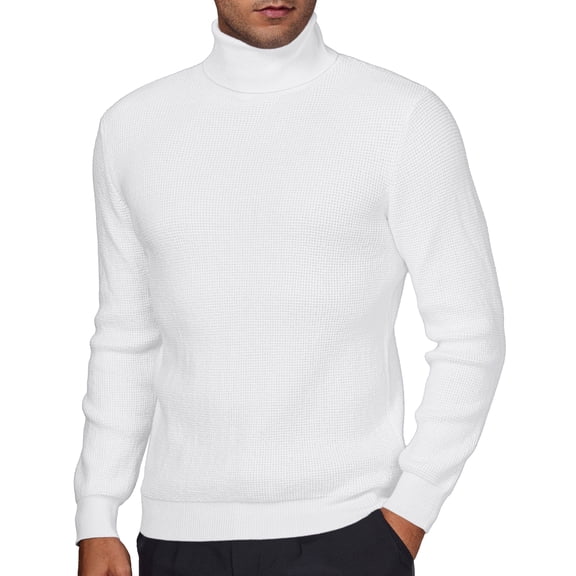 Youclos Turtleneck Pullover Sweaters for Men Long Sleeve Waffle Knitted Winter Thermal Sweater