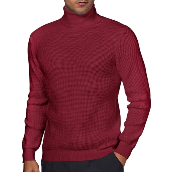 Youclos Turtleneck Pullover Sweaters for Men Long Sleeve Waffle Knitted Winter Thermal Sweater