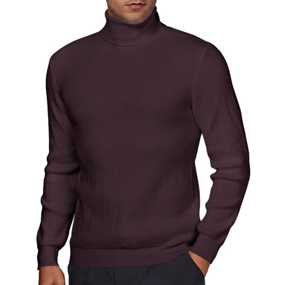 Youclos Turtleneck Pullover Sweaters for Men Long Sleeve Waffle Knitted Winter Thermal Sweater