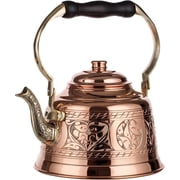 DEMMEX 1.6 Qt Heavy Gauge Solid Copper Tea Kettle   1mm Thick Handmade Turkish Stovetop Teapot with Brass Handle Engraved