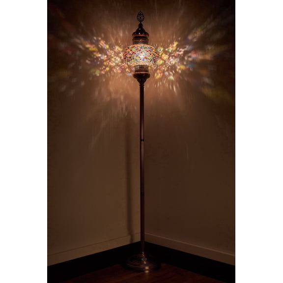 DEMMEX 10" Diameter Largest Mosaic Globe Turkish Floor Lamp, Handmade Moroccan Standing Lamp, Antique Brass Finish, 5.5 ft Tall (Multicolor)