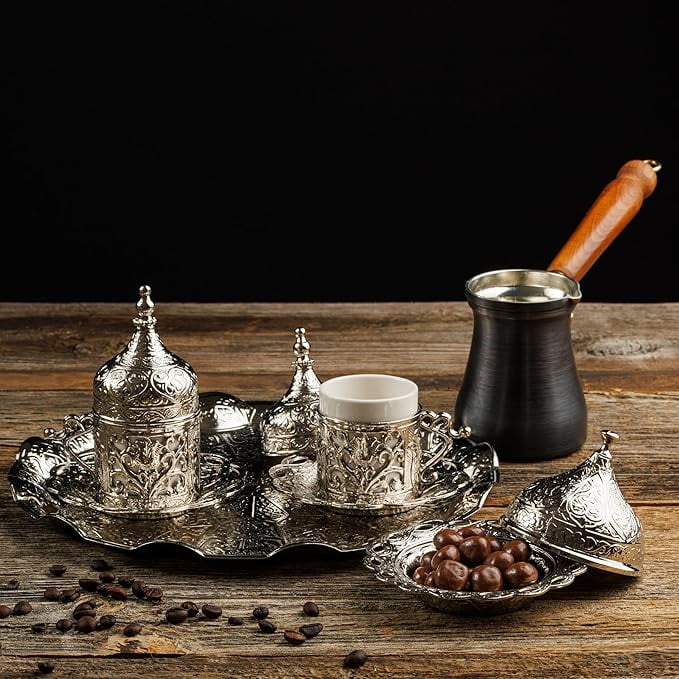 6er Set Türkische Kaffeetassen 80ml - Porzellan Mit Gold-Untertassen