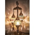thumbnail image 1 of DEMMEX 3 Globes Turkish Moroccan Mosaic Bohemian Table Desk Bedside Night Lamp Light Lampshade, Exotic Oriental Colorful Mosaic Glasses Table Lamp, Antique Brass Color Metal Body, 21" (Amber - Brown), 1 of 5
