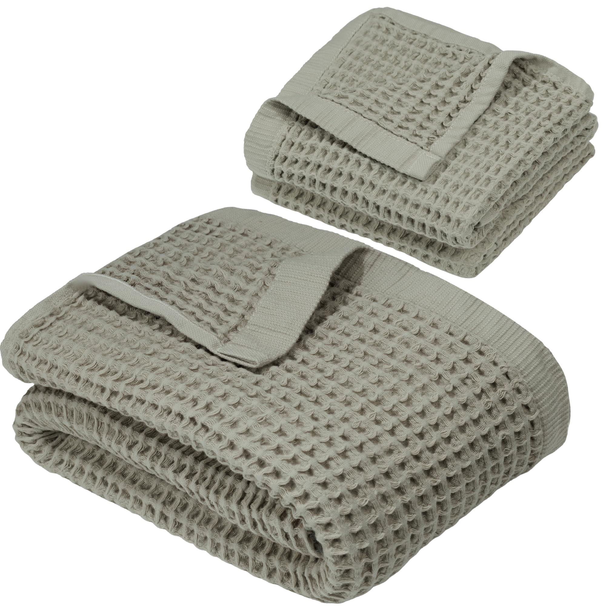DEMMEX Organic Cotton Waffle Weave Turkish Towel Set for Bathroom, 100% Oeko-TEX Certified Super Soft Turkish Cotton, Lightweight & Quick Dry, 1 Bath & 2 Large Hand Towels, 30x60/20x30 in., Beige/Tan