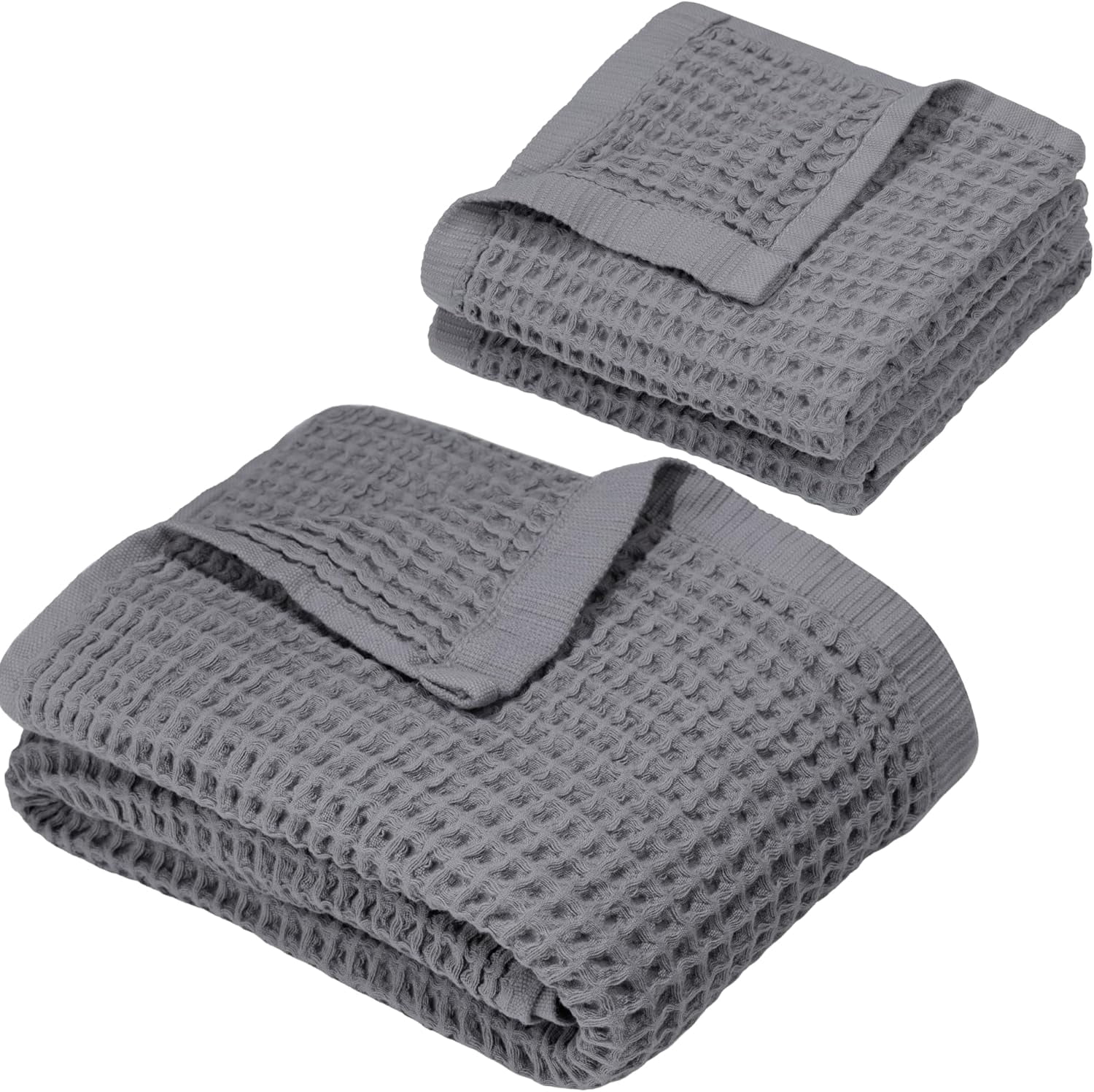 DEMMEX Organic Cotton Waffle Weave Turkish Towel Set for Bathroom, 100% Oeko-TEX Certified Super Soft Turkish Cotton, Lightweight & Quick Dry, 1 Bath & 2 Large Hand Towels, 30x60/20x30 in., Gray