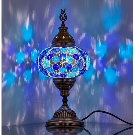 DEMMEX – 7" Large Globe Turkish Moroccan Mosaic Table Lamp, Handcrafted Tiffany-Style Colorful Glass Bedside Desk Table Light, Artisan Decor for Living Room Bedroom – 14" H (Blue)