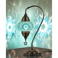 thumbnail image 1 of DEMMEX Authentic Turkish Lamp, Made in Turkey, Turkish Moroccan Mosaic Table Bedside Lamp, 100% Handcrafted, Antique Brass Color Metal Body and Decorated Metal Base, Gooseneck, 15" (Turquoise), 1 of 8