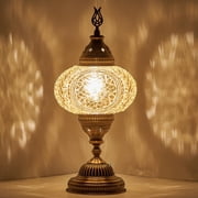 DEMMEX Battery-Operated Turkish Moroccan Mosaic Table Lamp   12 H, 5 W, Portable Cordless Stained Glass Lantern, Handmade Decorative Light for Bedroom, Patio, Camping, Gold
