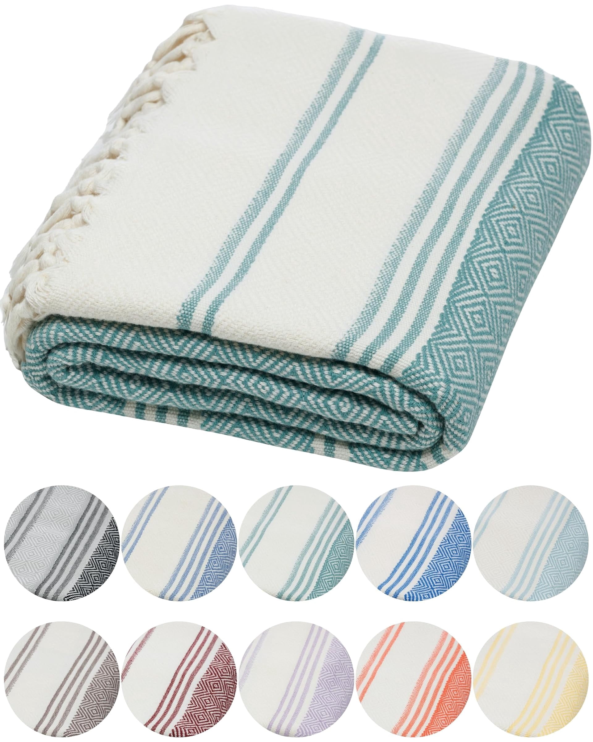 Bersuse 100% Cotton Turkish Peshtemal Towel - 37x70 Inches, Turquoise, Oeko-Tex Certified