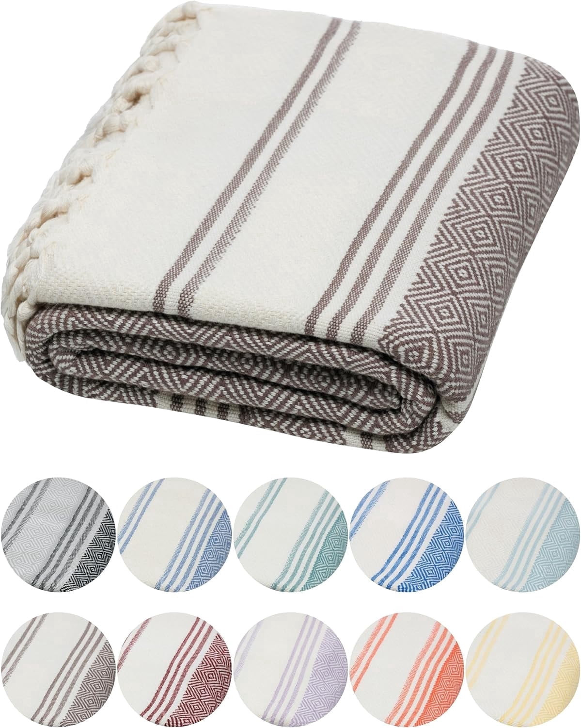 DEMMEX Organic Diamond Turkish Bath & Beach Towel - 100% Oeko-TEX Certified Cotton - Ultra-Soft, Quick-Dry, Lightweight, Compact Luxury Peshtemal Towel, Prewashed, Oversized, 71"x36", Brown