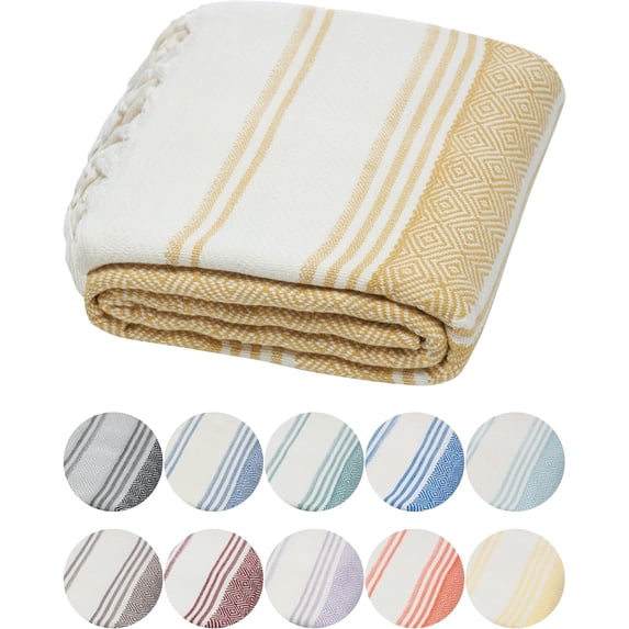 DEMMEX Organic Diamond Turkish Bath & Beach Towel - 100% Oeko-TEX Certified Cotton - Ultra-Soft, Quick-Dry, Lightweight, Compact Luxury Peshtemal Towel, Prewashed, Oversized, 71"x36", Mustard
