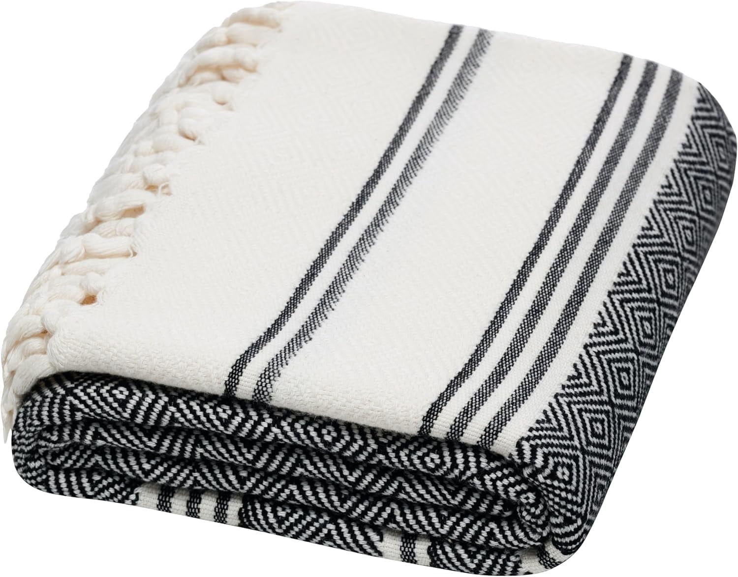 DEMMEX Organic Diamond Turkish Bath & Beach Towel - 100% Oeko-TEX Certified Cotton - Ultra-Soft, Quick-Dry, Lightweight, Compact Luxury Peshtemal Towel, Prewashed, Oversized, 71"x36", Black