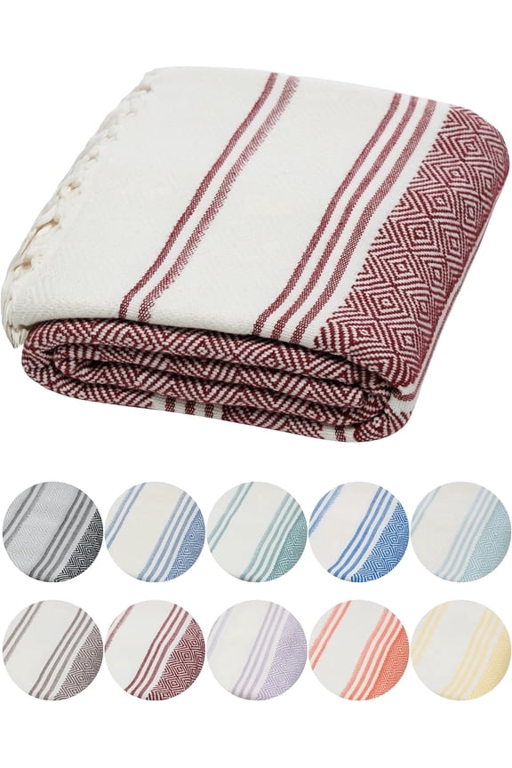 Organic Diamond Turkish Bath & Beach Towel - 100% Oeko-TEX Certified Cotton - Ultra-Soft, Quick-Dry, Lightweight, Compact Luxury Peshtemal Towel, Prewashed, Oversized, 71"x36", Burgundy