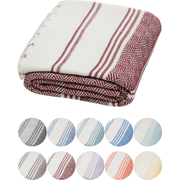 DEMMEX Organic Diamond Turkish Bath & Beach Towel - 100% Oeko-TEX Certified Cotton - Ultra-Soft, Quick-Dry, Lightweight, Compact Luxury Peshtemal Towel, Prewashed, Oversized, 71"x36", Burgundy
