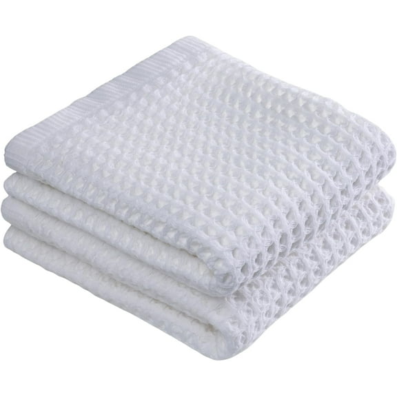 DEMMEX Organic Turkish Cotton Waffle Hand Towels, Set of 2 – Large 20x30 in, Ultra Soft, Lightweight & Quick Dry, Luxury Bathroom & Kitchen Towels – OEKO-TEX Certified (Crisp White)