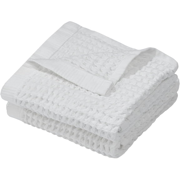 DEMMEX Organic Turkish Cotton Waffle Hand Towels, Set of 2 – Large 20x30 in, Ultra Soft, Lightweight & Quick Dry, Luxury Bathroom & Kitchen Towels – OEKO-TEX Certified (Crisp White)
