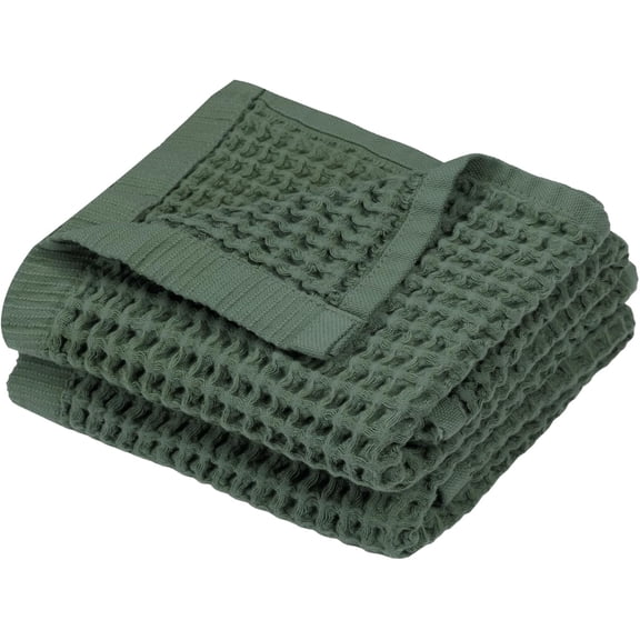 DEMMEX Organic Turkish Cotton Waffle Hand Towels, Set of 2 – Large 20x30 in, Ultra Soft, Lightweight & Quick Dry, Luxury Bathroom & Kitchen Towels – OEKO-TEX Certified (Sage Green)