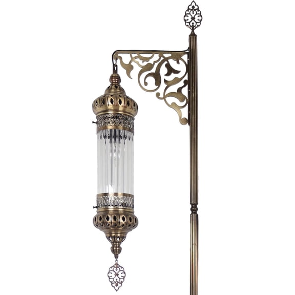 DEMMEX Turkish Moroccan Ottoman Era Style Antique Vintage Standing Floor Lamp, Antique Brass Metal Body, Shatterproof Pyrex Glass, 5.5 ft -165cm