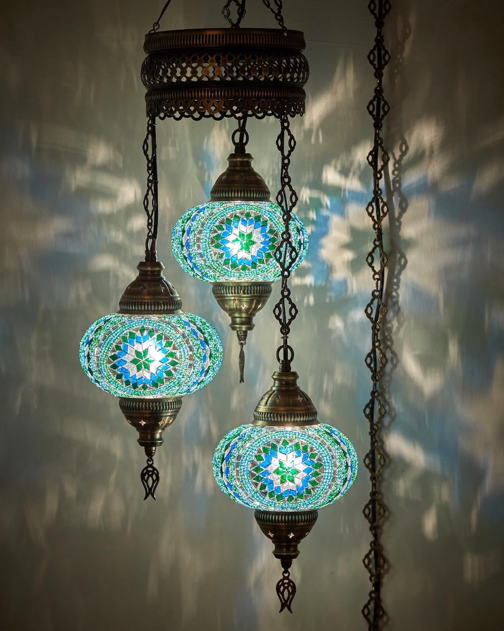 DEMMEX Turkish Mosaic Hanging Lamp, 3 Globe Handmade Plug-in Moroccan ...