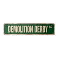 thumbnail image 1 of DEMOLITION DERBY Vintage Plastic Street Sign cars truck driver racer drag | Indoor/Outdoor |  36" Wide, 1 of 4