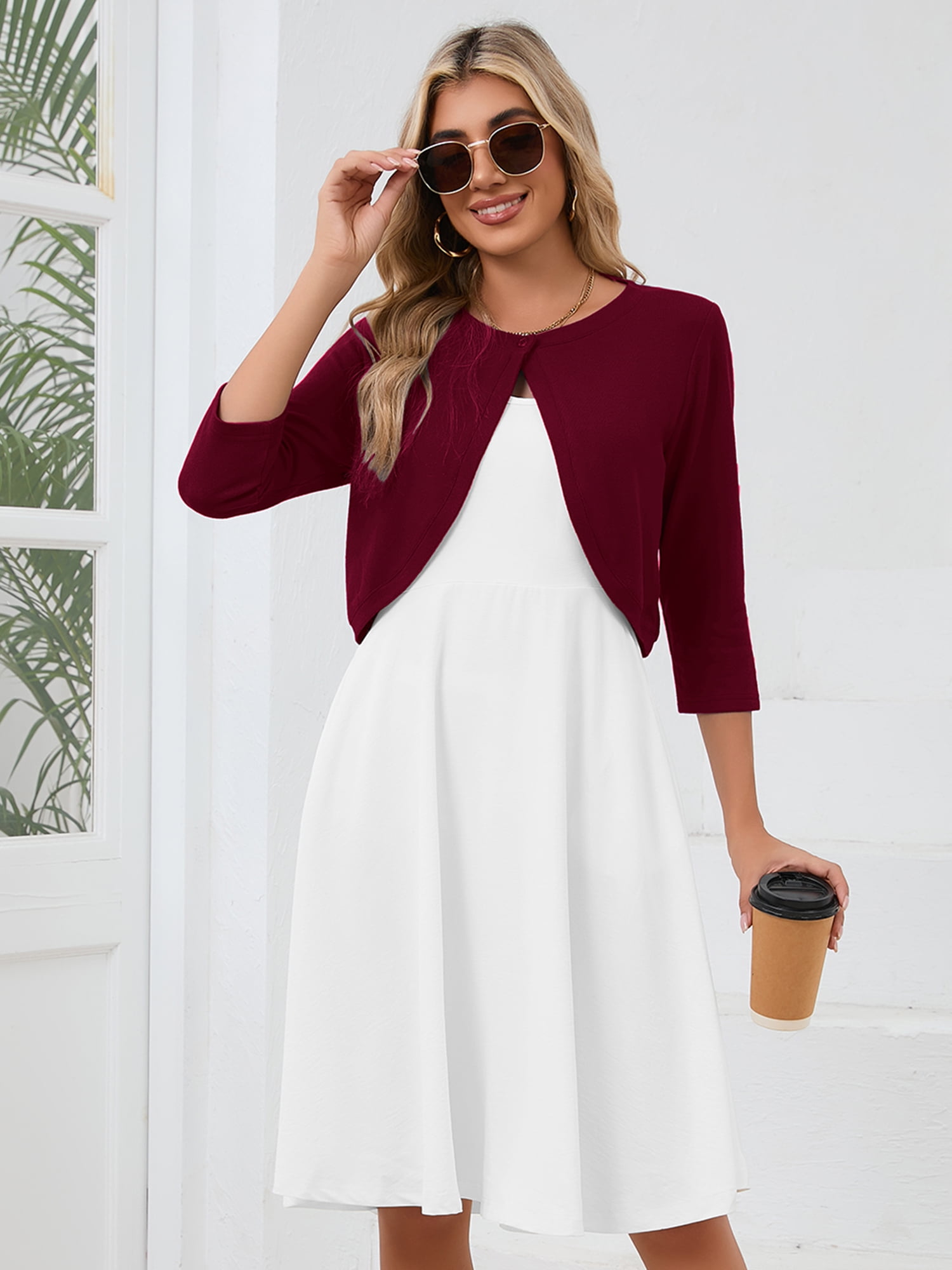 burgundy dress cardigan Burgundy Cropped Cardigan M/L main image 0