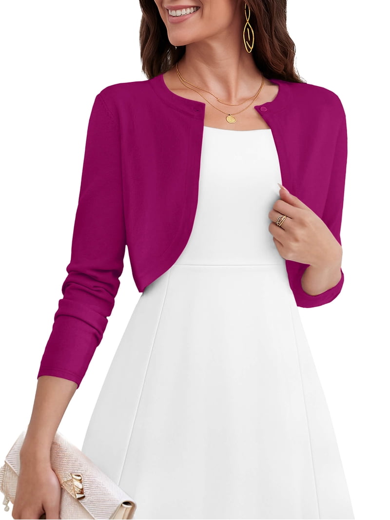knee length dresses for ladies Satin Open Front Long Sleeves Cropped Bolero Shrug main image 1