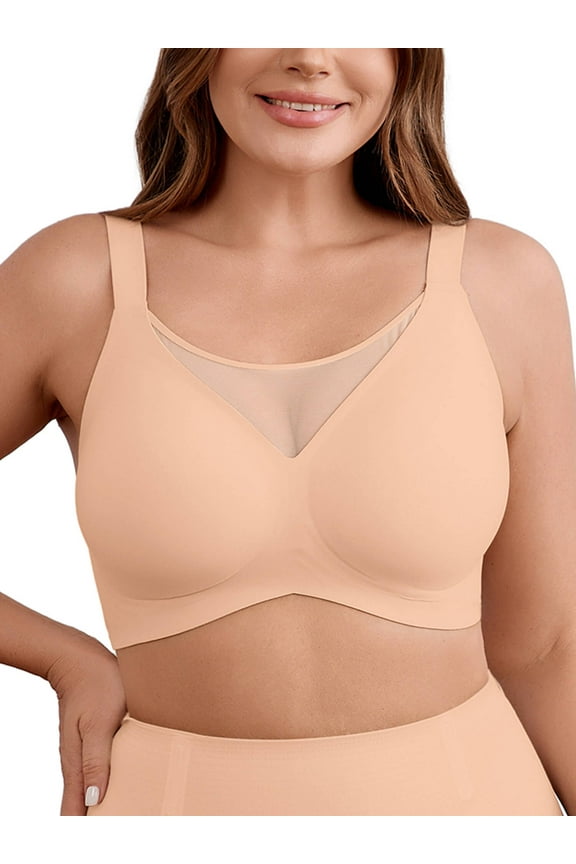E Womens Bras No Underwire Soft Light Support Bras Seamless Everyday Bras Beige 2XL