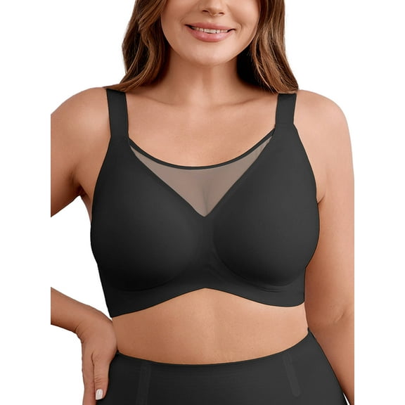 DEMOTIME Womens Bras No Underwire Soft Light Support Bras Seamless Everyday Bras Black 2XL