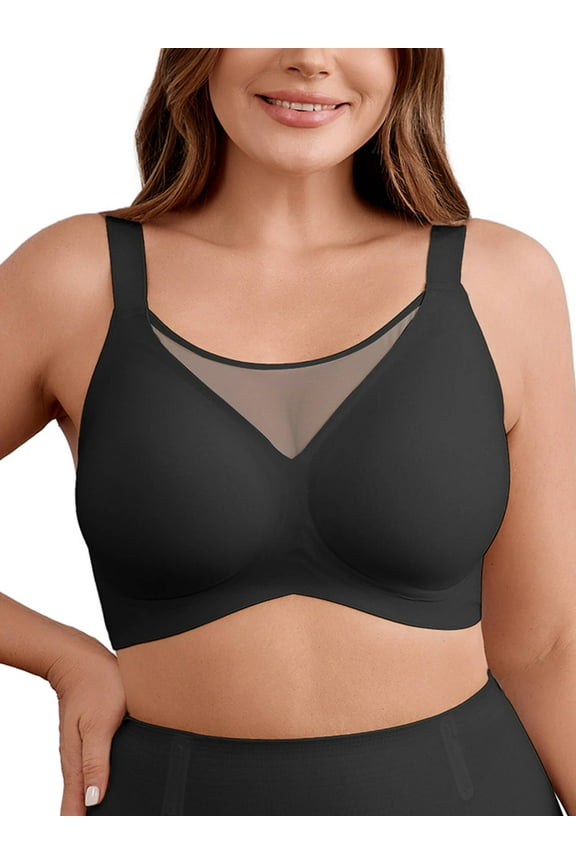 E Womens Bras No Underwire Soft Light Support Bras Seamless Everyday Bras Black 2XL