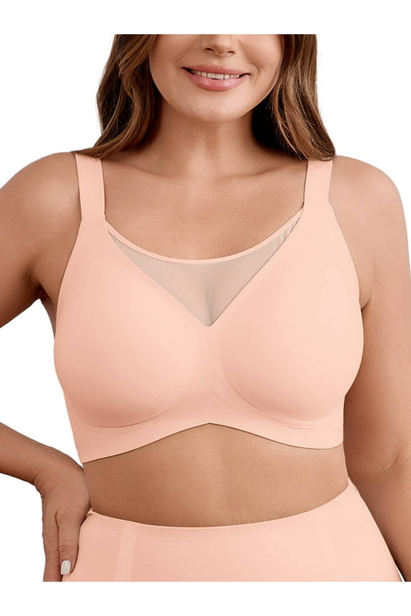 E Womens Bras No Underwire Soft Light Support Bras Seamless Everyday Bras Pink 2XL