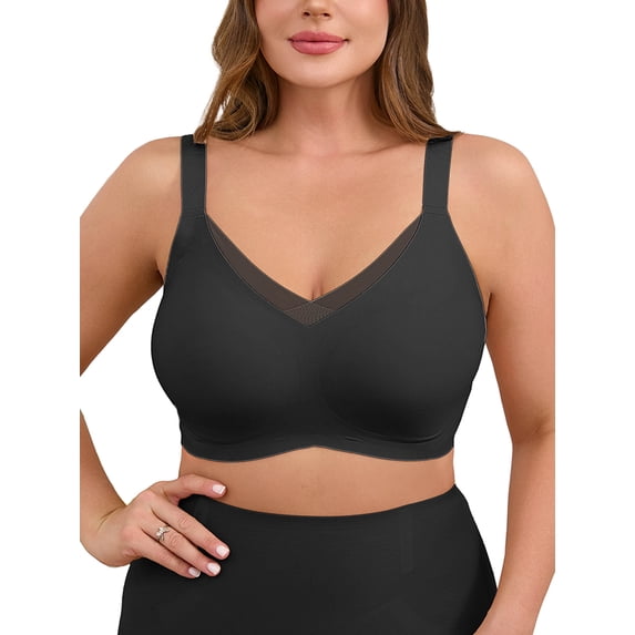 DEMOTIME Womens Wireless Bras Comfortable No Underwire Adjustable Straps Bra Seamless Push Up Everyday Bras Black 3XL