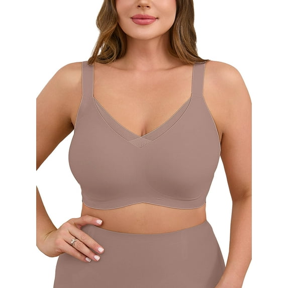 DEMOTIME Womens Wireless Bras Comfortable No Underwire Adjustable Straps Bra Seamless Push Up Everyday Bras Grey L