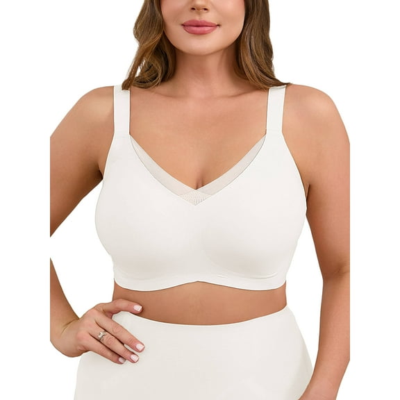 DEMOTIME Womens Plus Wireless Bras Comfortable No Underwire Adjustable Straps Bra Seamless Push Up Everyday Bras White 2XL