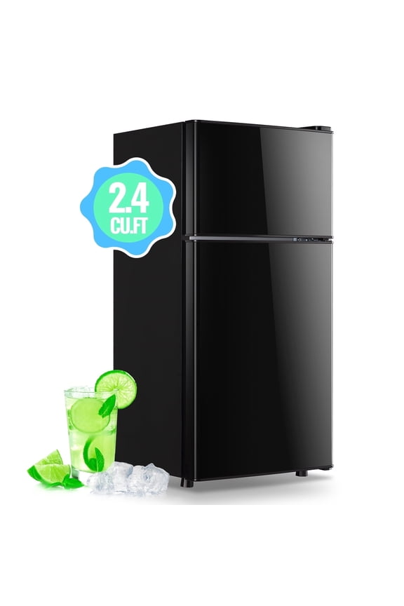 2.4 Cu.ft Mini Refrigerator Small Fridge with Freezer Double Door Personal Fridge Black New