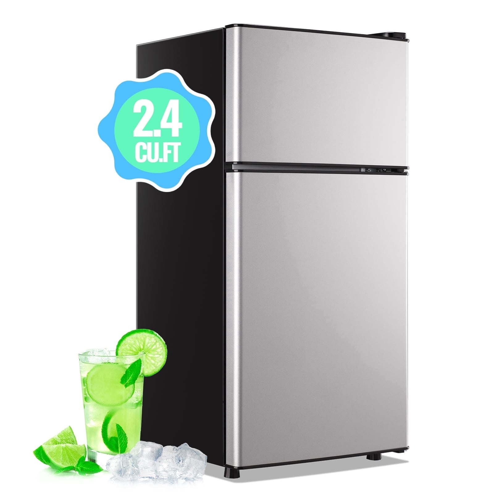 DEMULLER 2.4 Cu.ft Mini Refrigerator Small Fridge with Freezer Dual Door Fridge New Silver