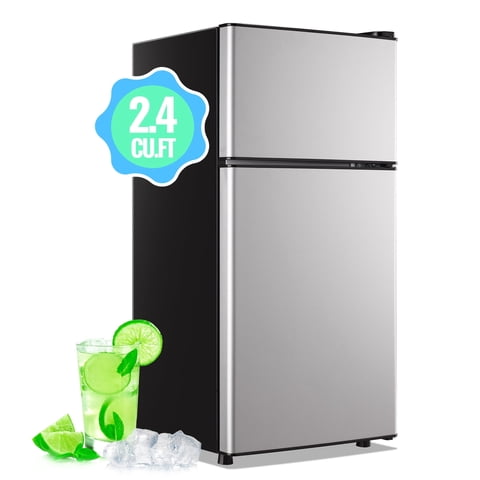 DEMULLER 2.4 Cu.ft Mini Refrigerator Small Fridge with Freezer Dual Door Fridge New Silver
