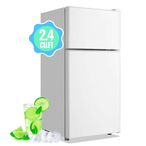 DEMULLER 2.4 Cu.ft Mini Refrigerator Small Fridge with Freezer Drink Holder Compact Fridge White