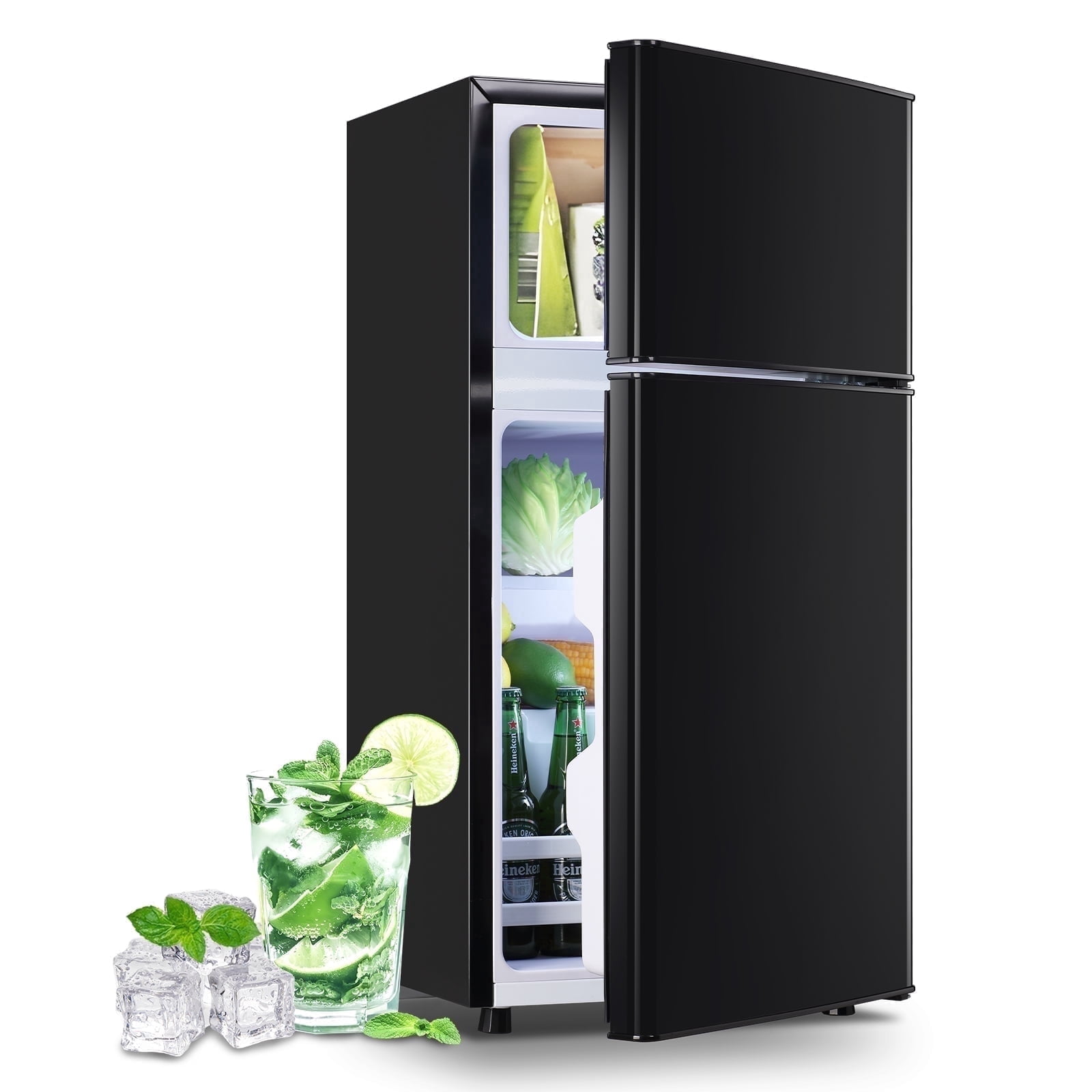 DEMULLER 2.5 Cu.ft Small Refrigerator with Freezer Mini Fridge for Personal Removable Shelves Black